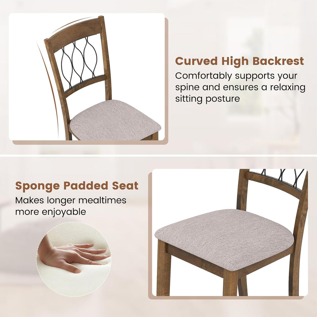 Giantex Dining Chairs Set of 4, Fabric Upholstered Armless Kitchen Chairs w/Hollowed Backrest, Padded Seat, Rubber Wood Frame, Farmhouse Side Chairs for Living Room Restaurant, Rustic Brown