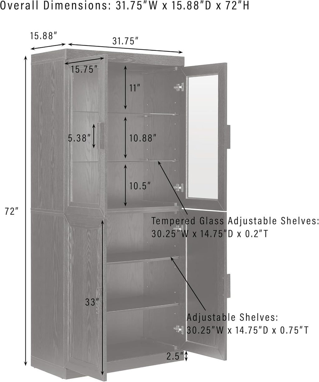 Crosley Furniture Essen Glass Door China Hutch Kitchen Pantry Storage Cabinet with Doors and Shelves, Black