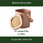 Bamboozle - 1 Gallon Compost Bin, Comes with Hemp-Based Filter, Sustainable Materials, Indoor Countertop Composter, Home & Garden Supplies, Terracotta