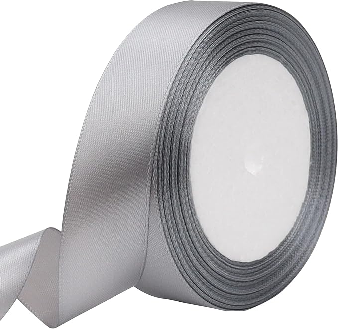 Gray Solid Satin Ribbon 1 Inch 25 Yards Solid Polyester Fabric Ribbon for Gift Wrapping Wedding Christmas Baby Shower Birthday Party Decoration Handmade Immortal Flower Craft