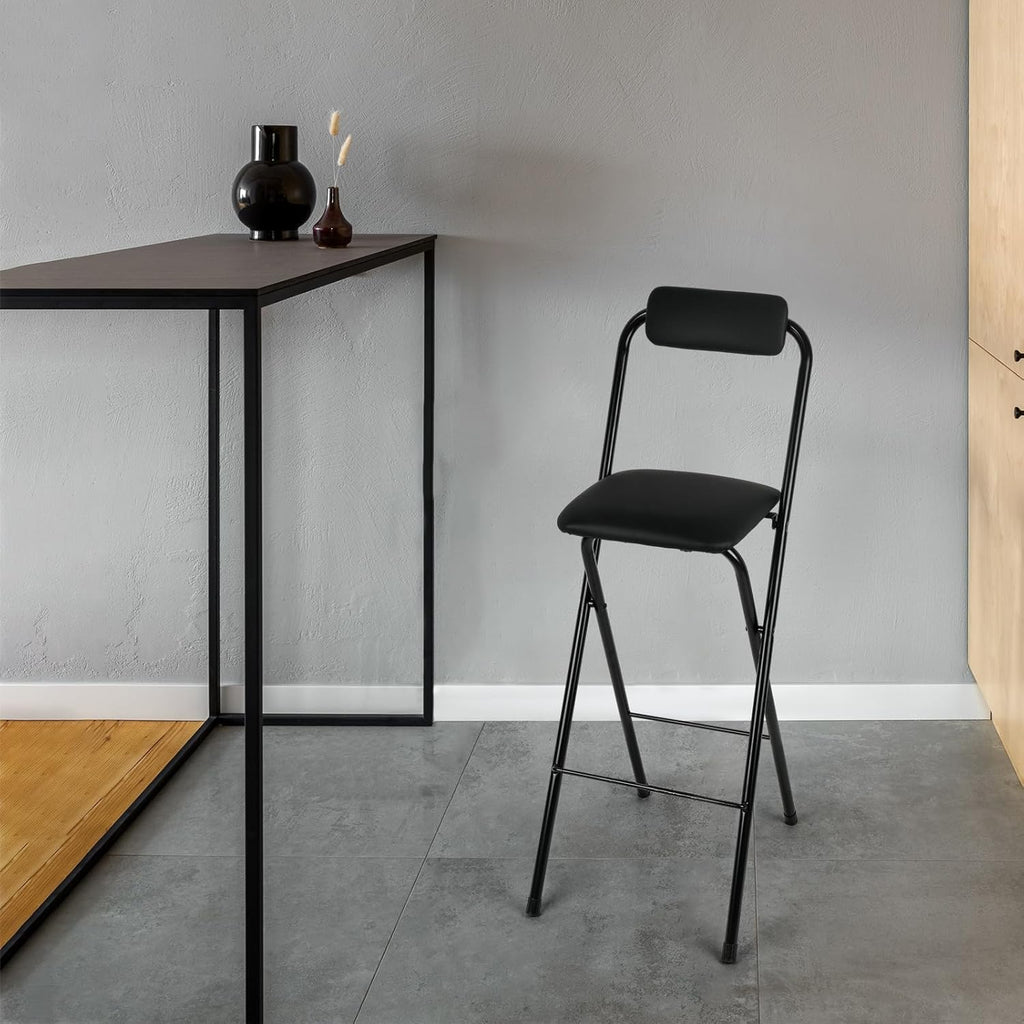 Thyle 1 Pcs Folding Bar Stool with Backrest Counter Height Seat,29.5 Inch | Tall Foldable Design for Kitchen Island Cafe Dining, Portable Space-saving, Leather Padded Seat Back, Metal Frame