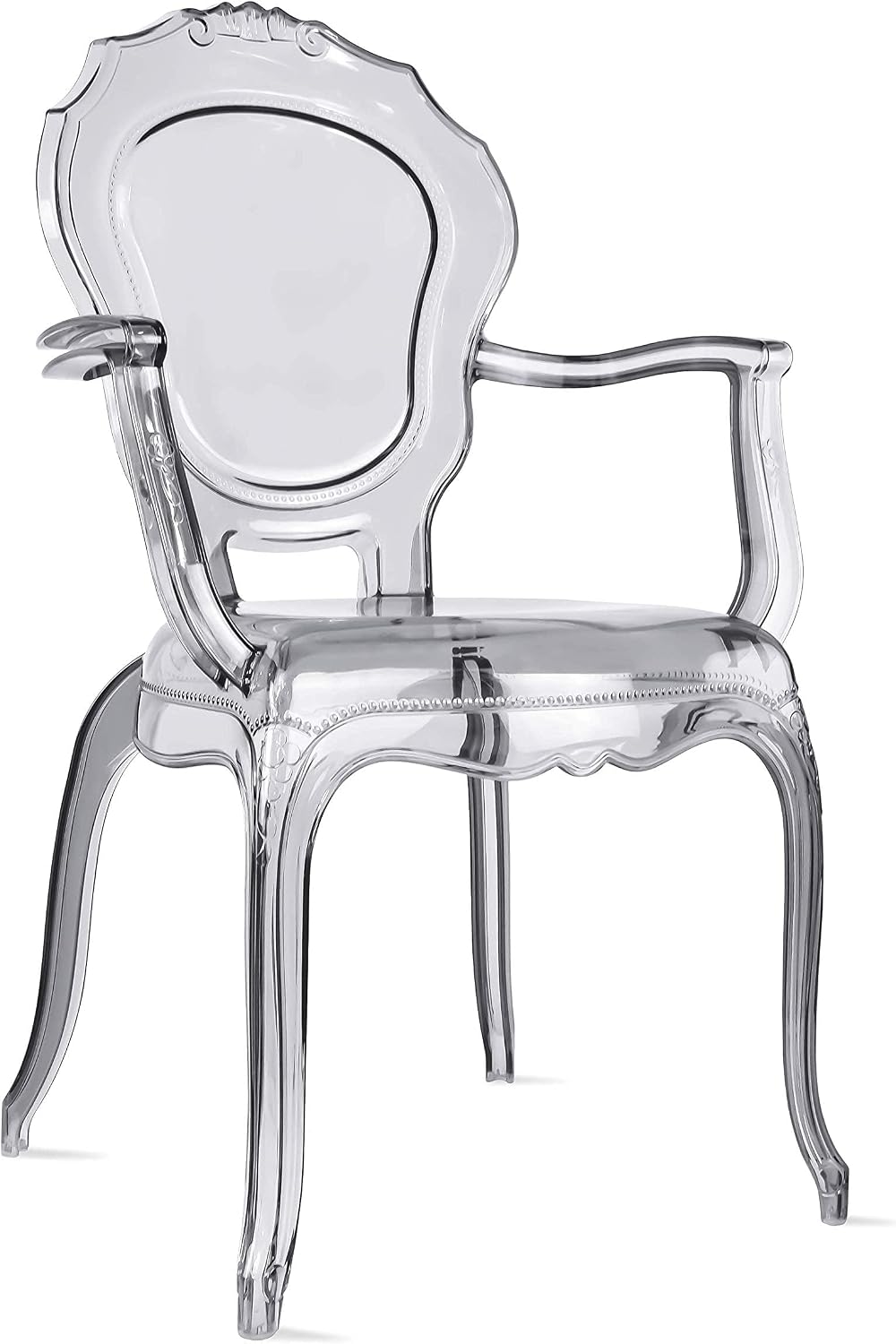 2xhome Stackable Ghost Dining Chair | Transparent Vanity Armchair | Louis Belle Style Kitchen Patio Chair Parent (2, Smoke, Armchair)