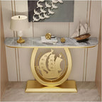 Zfmnoyev Long Accent Stone Top Narrow Console Table | Modern Half-Moon Accent Display Furniture, Narrow Sofa Tables for Foyer Living Room Hallway(Gold-C,100x30x80cm)