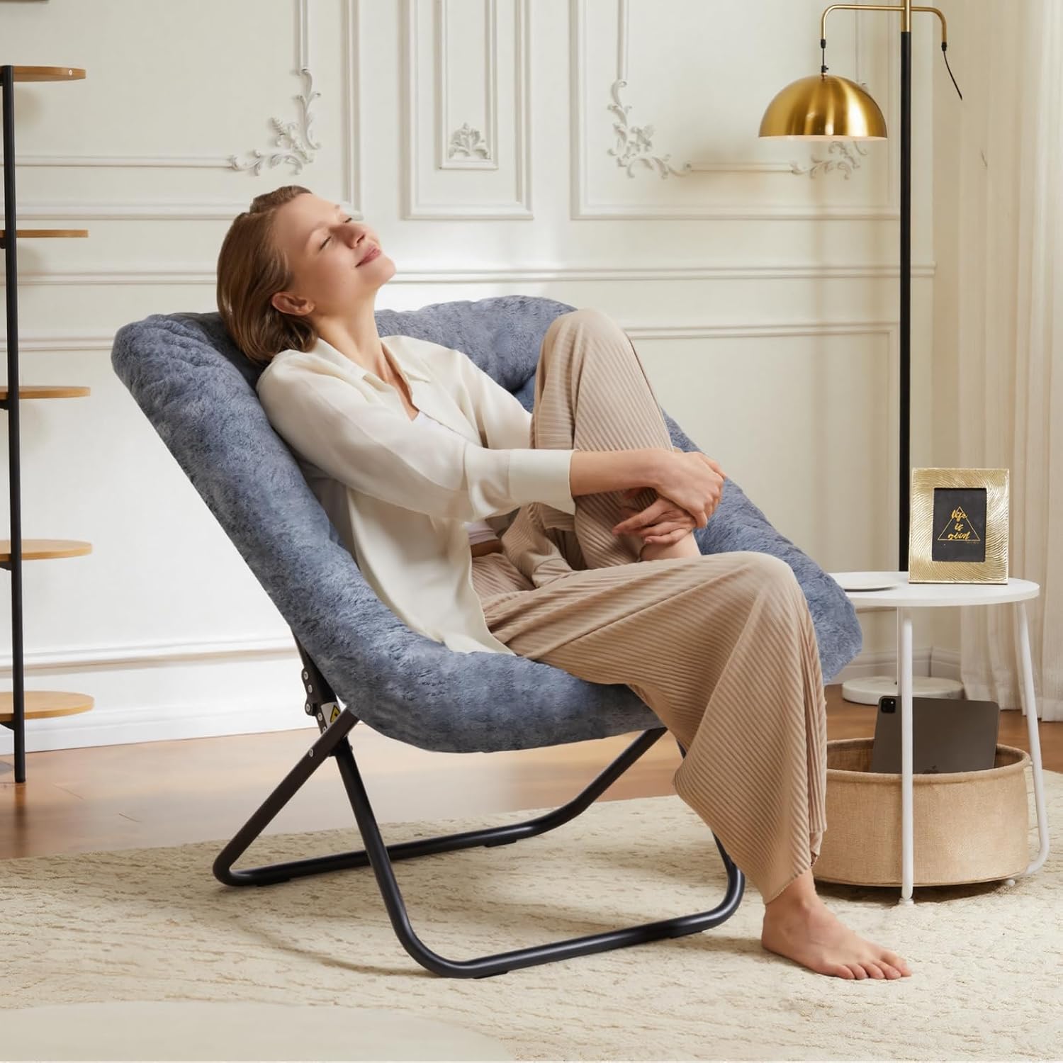 Sweetcrispy Comfy Chair for Adults, Foldable Living Room Chair, Soft Faux Fur Lounge for Bedroom Dorm Rooms, Comfortable Reading Chair for Teens, X-Large