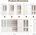 Vyre 70.8" Tall Farmhouse Modular Kitchen Pantry Cabinet, Wooden Storage Hutch with 6-Tier Adjustable Shelves, Set of 3, White