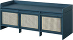 SOFTSEA 48" Shoe Storage Bench with Cushion, 2-Tier Entryway Bench with 3 Rattan Storage Drawers & Lift Top Storage, Retro Shoe Cabinet for Hallway, Bedroom, Living Room, Navy