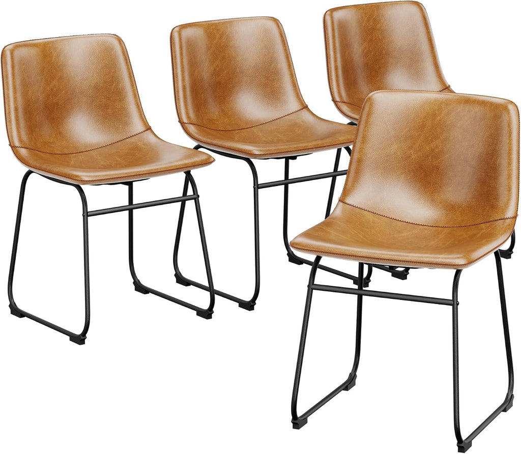 Dining Chairs Set of 8, 18 Inch Faux Leather Kitchen Chairs with Back, Modern Armless Dining Room Chair with Metal Legs for Home Bistro Coffee Shops (Brown)