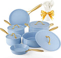Pots and Pans Set - VONIKI Healthy Ceramic Cookware Set with Cooking Utensils Set, Non Toxic Kitchen Cookware Sets, Nonstick Cooking Pot Induction Cookware, Dishwasher Safe, Oven Safe, PFAS-Free, Blue