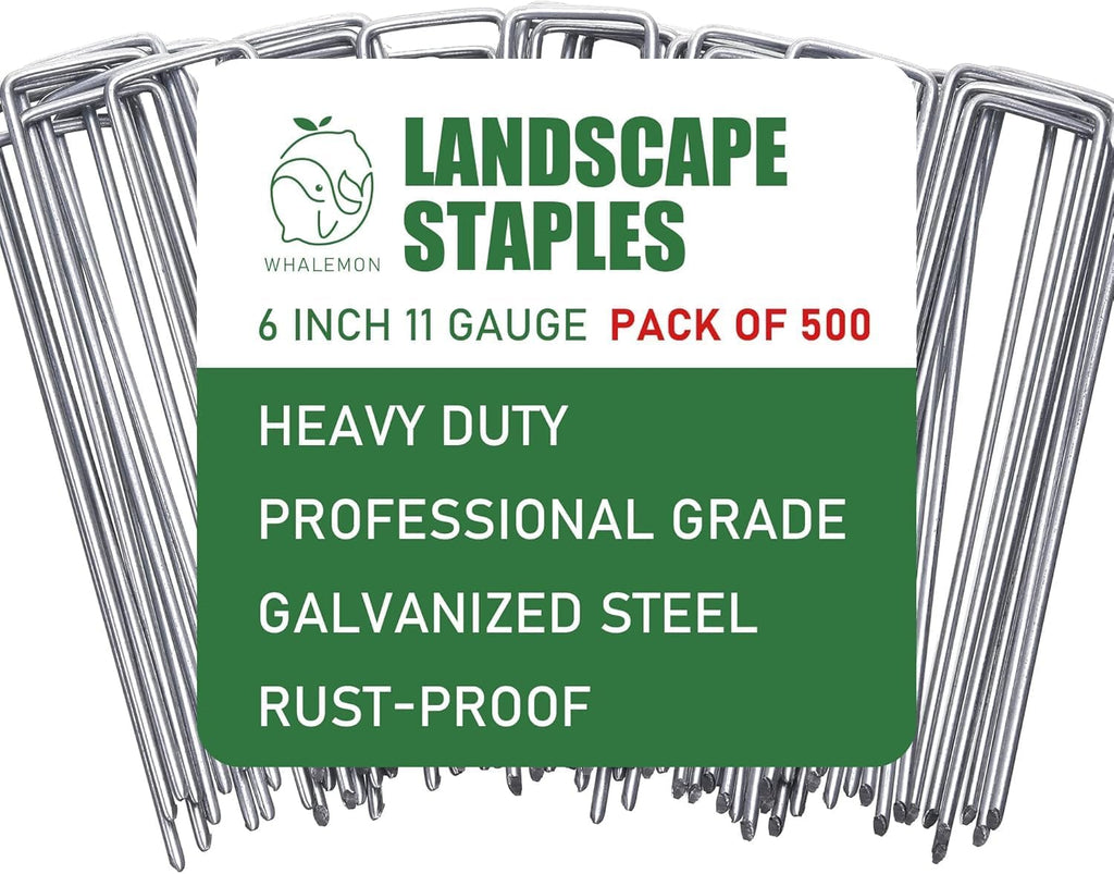 500 Pack Landscape Staples 6 Inches 11 Gauge Stakes, Galvanized Garden Stakes U-Shaped Pins and Landscaping Staples for Sod Anchoring Landscape Fabric Irrigation Tubing(500pack-N)