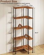 HIGDBFE 5-Tier L-Shaped Corner Bookshelf, 60" Tall Modern Corner Shelf