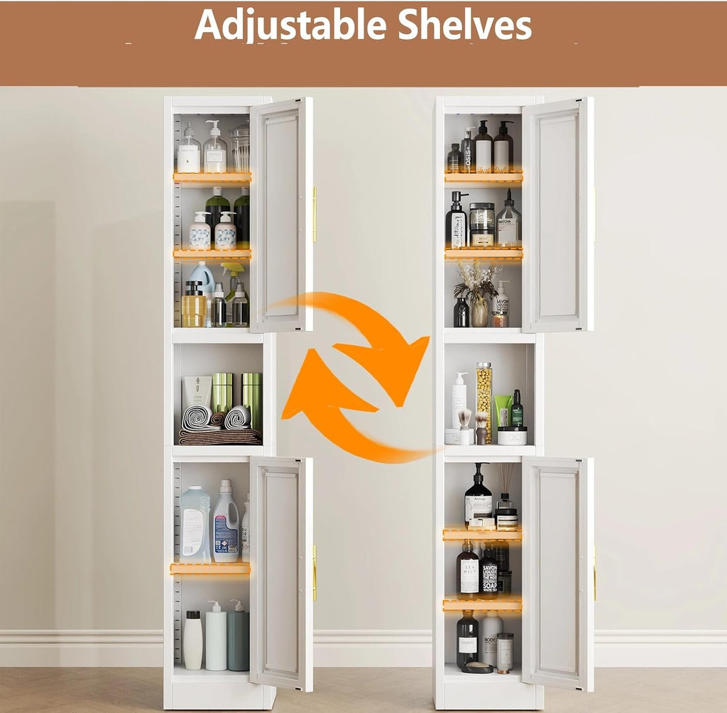 Tokawa 67" Tall Narrow Pantry Cabinet, 12 Inch Wide Kitchen Metal Storage Cabinets with Breathable Mesh Doors, Slim Bathroom Storage Cabinet with 4 Adjustable Shelves, White