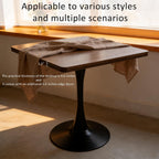 27.6" Tulip Table for 2-3 Persons Walnut Modern Square Dining Tables Mid-Century Leisure Table Thickened Wooden MDF Top Black Metal Base, for Living Room Kitchen (Walnut,27.6")