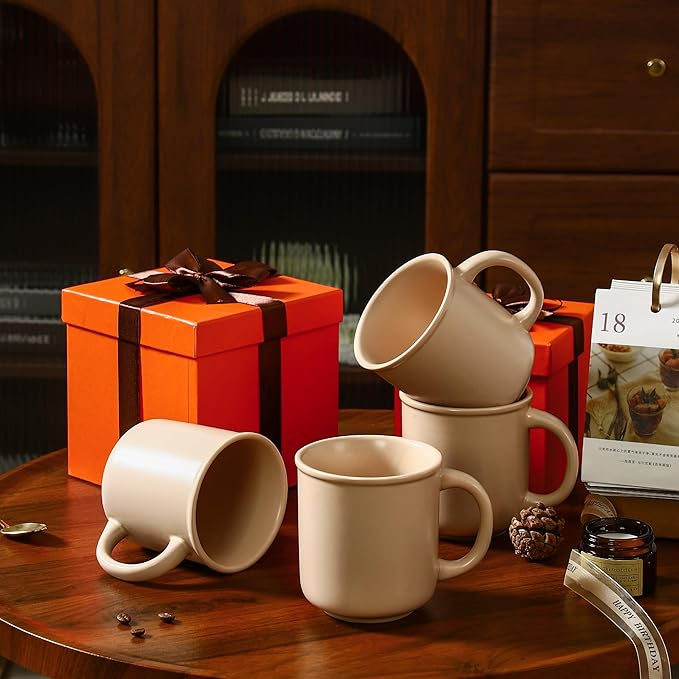 GZG 18 oz Coffee Mugs Set of 4, Modern Ceramic Coffee Cups Set with Handle, Large Coffee Mugs for Tea, Latte, Milk, Cocoa, Rustic Matte Glaze, Microwave & Dishwasher Safe(Warm Sand)