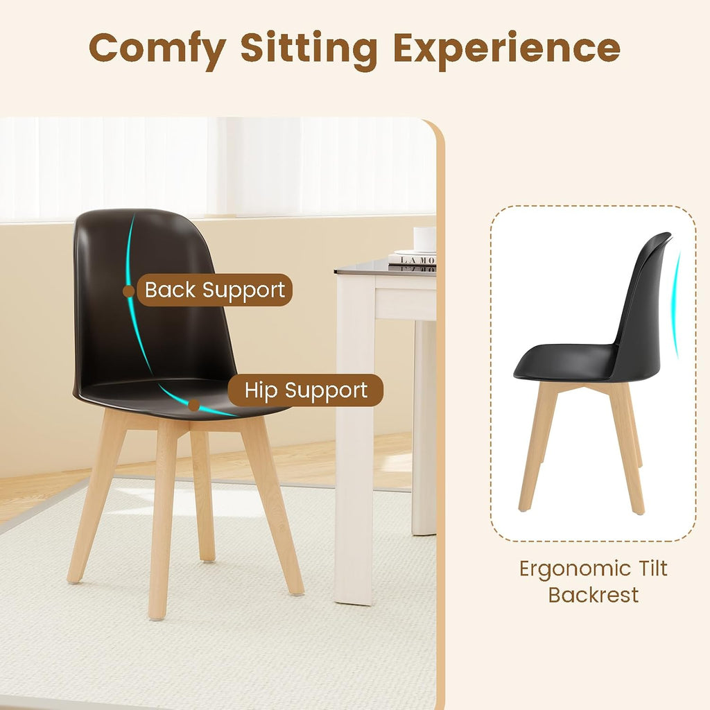 Giantex Modern Dining Chairs Set of 2, Black Armless Kitchen Chair w/Solid Beech Wood Legs, Tilt Backrest, Wide Seat, Indoor Plastic Side Chairs for Living Dining Room Restaurant