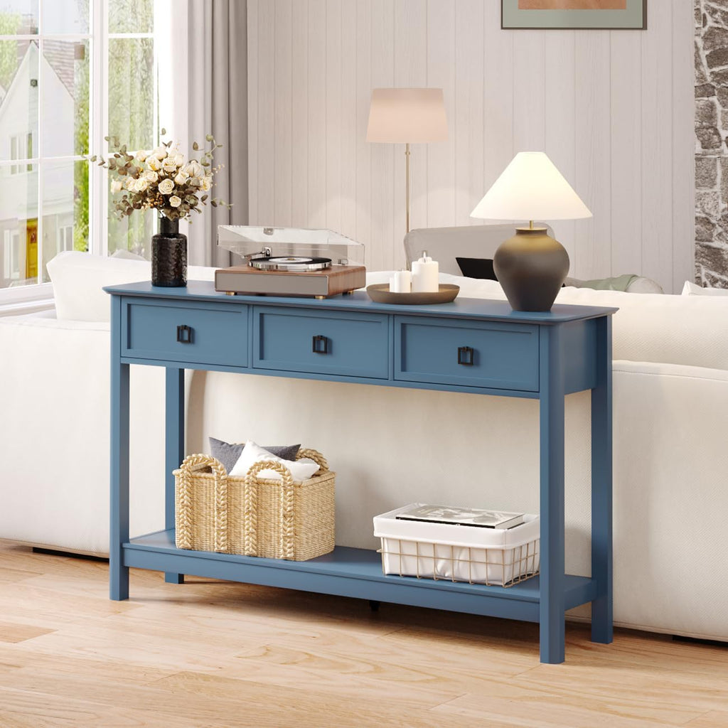 Treocho 53.1" Console Table with 3 Drawers, Sofa Table Behind Couch, 2 Tier | Long Entryway Table with Storage, Modern, For Hallway, Living Room, Blue