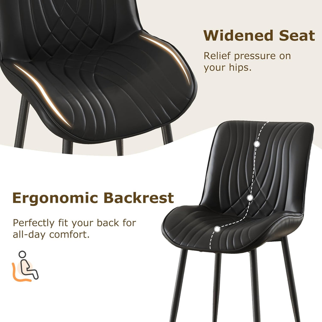 VECELO Dining Chairs Set of 2, Modern Upholstered Faux Leather Cushion Seat and Metal Legs for Kitchen, Living Room, Black