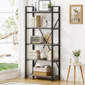 Industrial Bookshelf, Etagere Bookcases and Book Shelf 5 Tier Shelves, Grey Wood and Metal Shelving Unit (Dark Gray Oak)