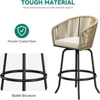 YITAHOME 27" Bar Stools Set of 4 with Arms & Cushions, 360° Swivel Outdoor Bar Stools, All Weather Counter Height Bar Stools Set of 4 with Curved Back for Backyard, Kitchen Island, Dining Room, Beige