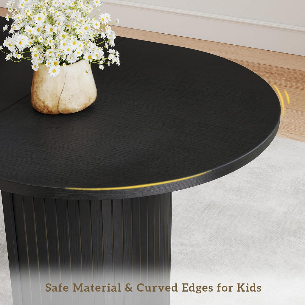 70.8" Oval Dining Table for 4-6 Persons, Fluted Pedestal Base Mid Century Wood Veneer Kitchen Table with Curved Edges for Dining Room, Apartment, Small Spaces, Black