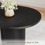 70.8" Oval Dining Table for 4-6 Persons, Fluted Pedestal Base Mid Century Wood Veneer Kitchen Table with Curved Edges for Dining Room, Apartment, Small Spaces, Black