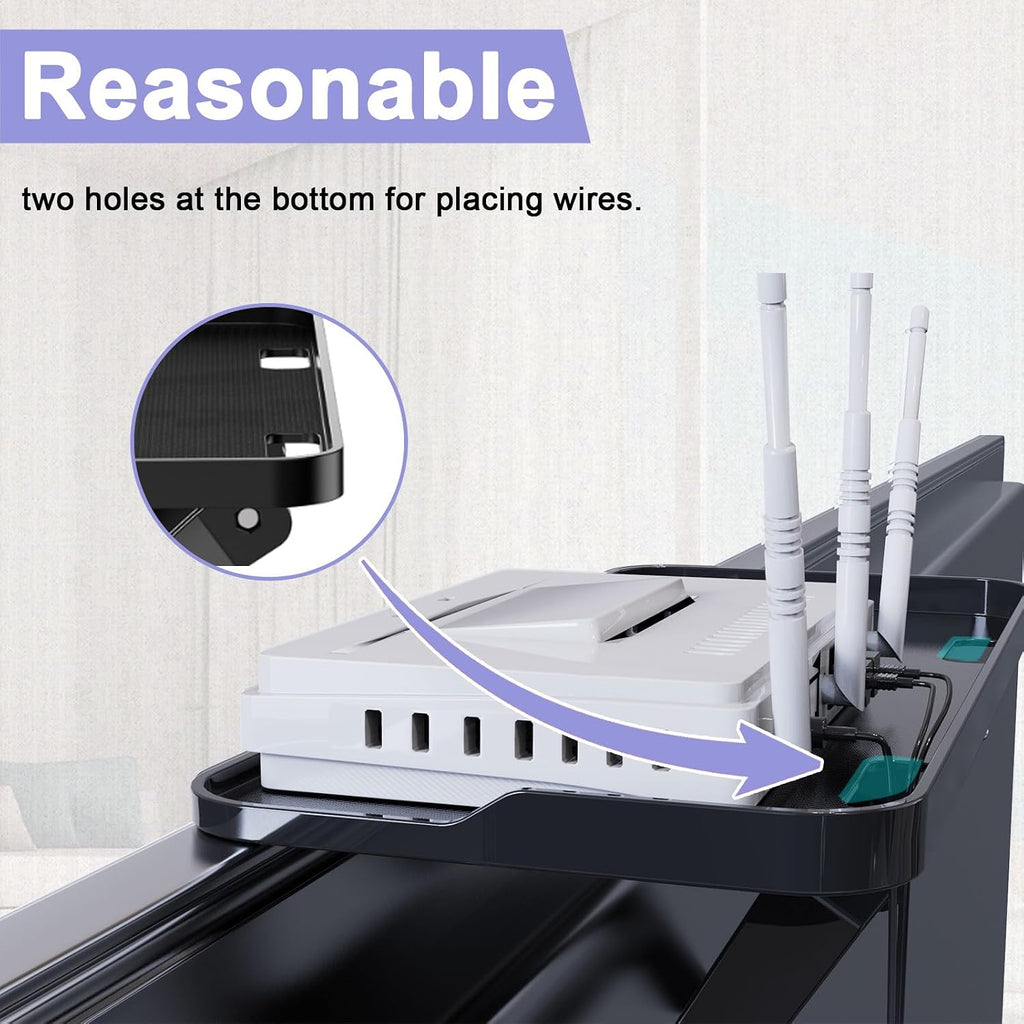 TETVIK TV Top Shelf Screen Adjustable Monitor Top Shelf Storage Bracket Tray Mount Computer Bracket for Cellphone Stand, Media Boxes, Game Console, Router, Speakers Black 2 Pieces