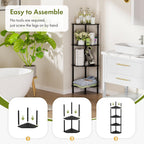 Corner Shelf Stand, 4 Tier Corner Bookshelf, Bamboo Storage Standing Shelf Unit, Tall Storage Plant Stand,Bookcase for Living Room, Home Office, Bedroom, Kitchen, Black