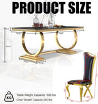 Luxury 7 Piece Marble Dining Table Set with 6 High Backrest Chairs, 70" Faux Marble Kitchen Table with Double O-Shaped Stainless Steel Base, Dining Room Set for Kitchen, Living Room