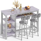Lamerge Furniture Kitchen Bar Height Table and Chairs for 2, 5-Tier Compact Dining Room Table, Gray Top and 2 PU Leather Upholstered Seat Black Frame, Modern Dining Set for Home & Office