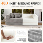 79'' Convertible Sofa Bed, Couch-in-a-Box, Corduroy Floor Futon Loveseat Sleeper, 26'' Deep Seat, Removable Machine-Wash Covers, No Assembly, 2 Pillows, Light Grey