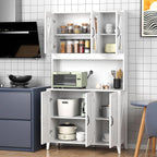 VOWNER Kitchen Pantry Storage Cabinet, Tall Kitchen Cabinets with 6 Doors, Freestanding Storage Cabinet with Adjustable Shelves for Kitchen, Dining Room, White