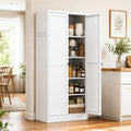 Metal Pantry Cabinet, 61" Kitchen Pantry Cabinet with 2 Doors and 4 Adjustable Shelves, White Steel Storage Cupboard for Dining, Office, Living Room, Bathroom