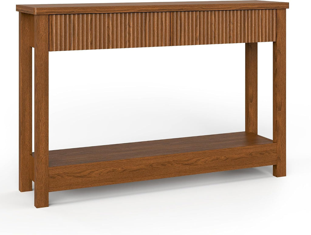 Fluted Entryway Table with 2 Drawers, 47" Console Table for Entryway, Wooden Table with Storage for Living Room, Foyer, Hallway, Office, Brwon