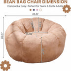 Flower Bean Bag Chair for Teens and Young Adults, Soft Faux Fur Floor Seating with Memory Foam, Aesthetic Room Decor Cozy Lounger for College Dorm, Khaki