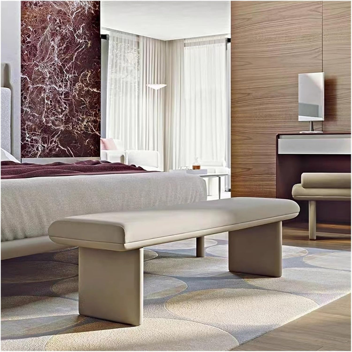 Modern Upholstered Pu Leather Bench Ottoman,Modern Tufted Long, Comfortable Footrest Stool Accent,end of Bed for Livingroom Entryway(140 * 50 * 42cm)