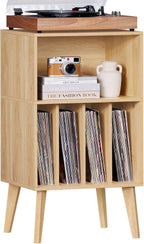 Lerliuo Record Player Stand, Turntable Stand Holds up to 160 Albums | Mid-Century Vinyl Storage Cabinet Table,Solid Wood Legs, Record Player Holder Dispaly Shelf for Living Room,Burlywood
