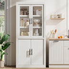 Tall Kitchen Pantry Cabinet, Farmhouse Kitchen Pantry Storage Cabinet Wood, 70.45" Large Cupboard with 4 Doors & Adjustable Shelves for Kitchen Storage, Dining, Office, Rustic White