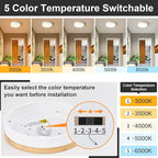 Dimmable Wood LED Ceiling Light Fixture, White Round Low Profile Flush Mount Lighting, Modern 5CCT 2700K-6000K Ceiling Lamp for Laundry Room Hallway Kitchen Bedroom, 11.8in