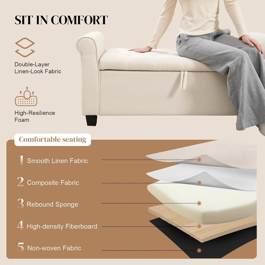 49" End of Bed Storage Bench for Bedroom, Upholstered Storage Ottoman | Easy Assembly with Instructions, Pet Friendly, Polyester Fabric Ottoman Bench for Bedroom, Living Room, Window, Entryway