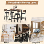 Zevemomo 5-Piece Dining Table Set, Bar Table Set for 4, Kitchen Table and Chairs, Counter Height High Top Table with 4 PU Upholstered Stools, Space-Saving Pub Table Sets for Small Space, Brown & Black