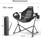 Hammock Camping Chair with Adjustable Backrest, 350LBS Heavy Duty Oversized Swinging Chair Portable Folding Rocking Chair with Pillow Cup Holder for Outdoor Beach Camping Patio, Black