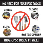 BBQ Croc 3-in-1 Barbecue Tool 18-inch + 15-inch 2-Pack - Extra Light and Long Tongs, Spatula and Grill Scraper (Blue) (18 inch + 15 inch)