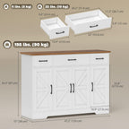 HOMCOM 47" Sideboard Buffet Cabinet, Farmhouse Credenza with Soft-Close Hinges, Coffee Bar Cabinet with Spice Racks, 3 Drawers and 3 Adjustable Shelves, White