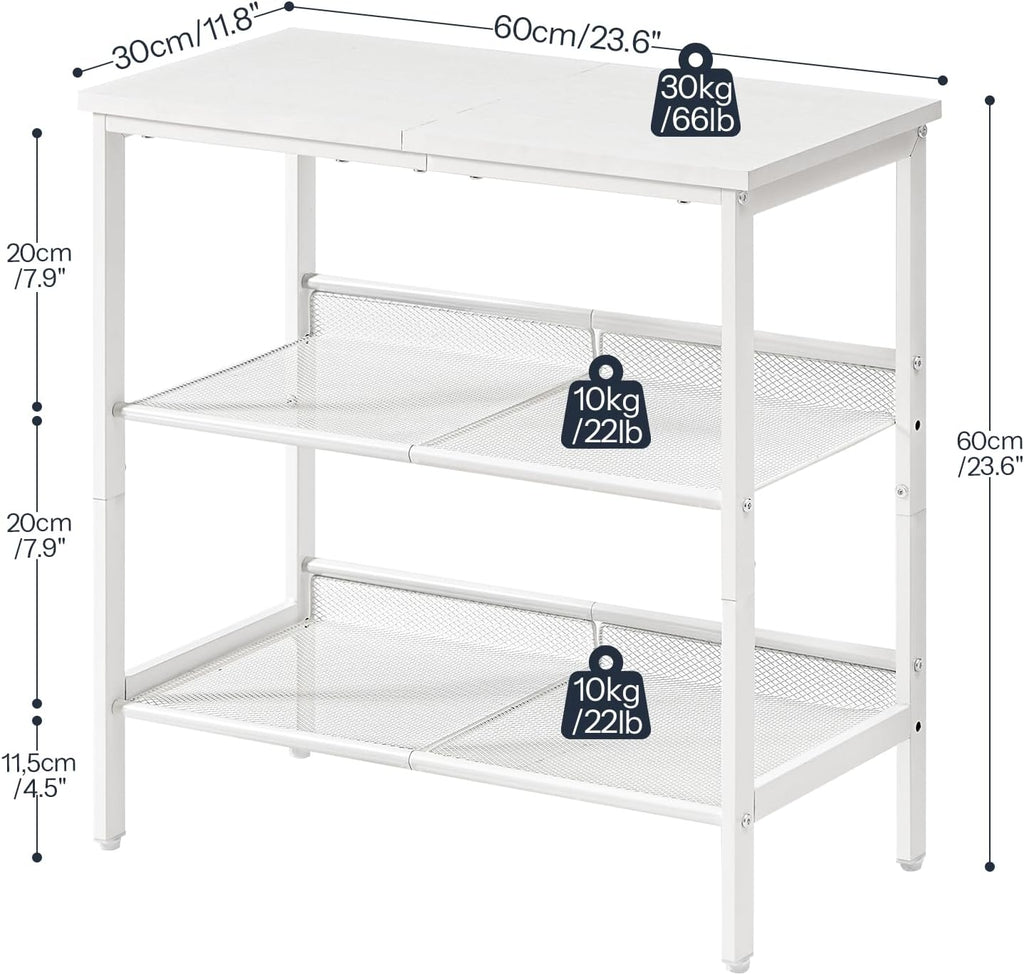 HOOBRO End Table, 3-Tier Narrow Side Table, Nightstand with 2 Flat or Slant Adjustable Shelves for Small Spaces, Hallway, Living Room, Bedroom, Sturdy, Easy Assembly, White WT23BZ01G1