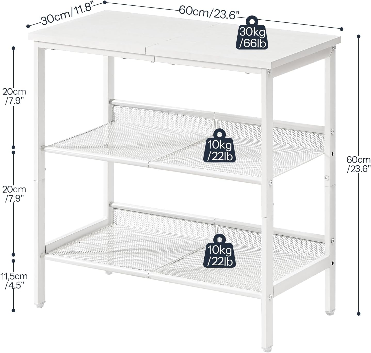 HOOBRO End Table, 3-Tier Narrow Side Table, Nightstand with 2 Flat or Slant Adjustable Shelves for Small Spaces, Hallway, Living Room, Bedroom, Sturdy, Easy Assembly, White WT23BZ01G1