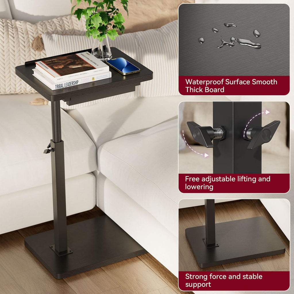 IBUYKE C Shaped Side Table, Angle Adjustable, 360° Swivel Height Adjustable End Table for Small Spaces, for Phone Computer & Tablet, Modern Small Coffee Snack Table for Sofa/Bed, Black UTVT004B