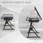 Drafting Table, Height Adjustable Drawing Table for Artists and Hobbyists, 0-75° Tiltable Glass Tabletop Art Table Painting Table Art Craft Desk with Storage Drawers, Black