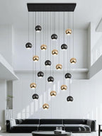 Rectangular Chandelier Crystal Balls Chandeliers Flush Mount Ceiling Light for Dining Room Living Room High Ceiling Chandelier for Staircase Foyer Entryway Black and Gold Chandeliers 2700k-6000k