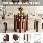Round Glass Dining Table for 4-6, Modern 46-Inch Kitchen Table with Sturdy Pedestal Base & Clear Tempered Glass Top, Circle Dinner Table for Dining Room, Living Room & Small Apartment (Walnut)
