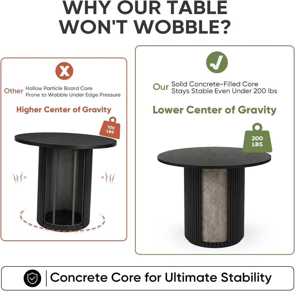 Comfy to go 36 inch Modern Round Dining Table, Solid Wood Strips Pedestal Base, Fluted Design, Round Kitchen Table Waterproof, Scratch Resistant,Easy to Clean,Seats 2-3 People–Black