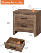 WAMPAT End Table with 2 Large Drawers, Wooden Side Table with Storage, Farmhouse Nightstand for Bedroom and Living Room, Brown